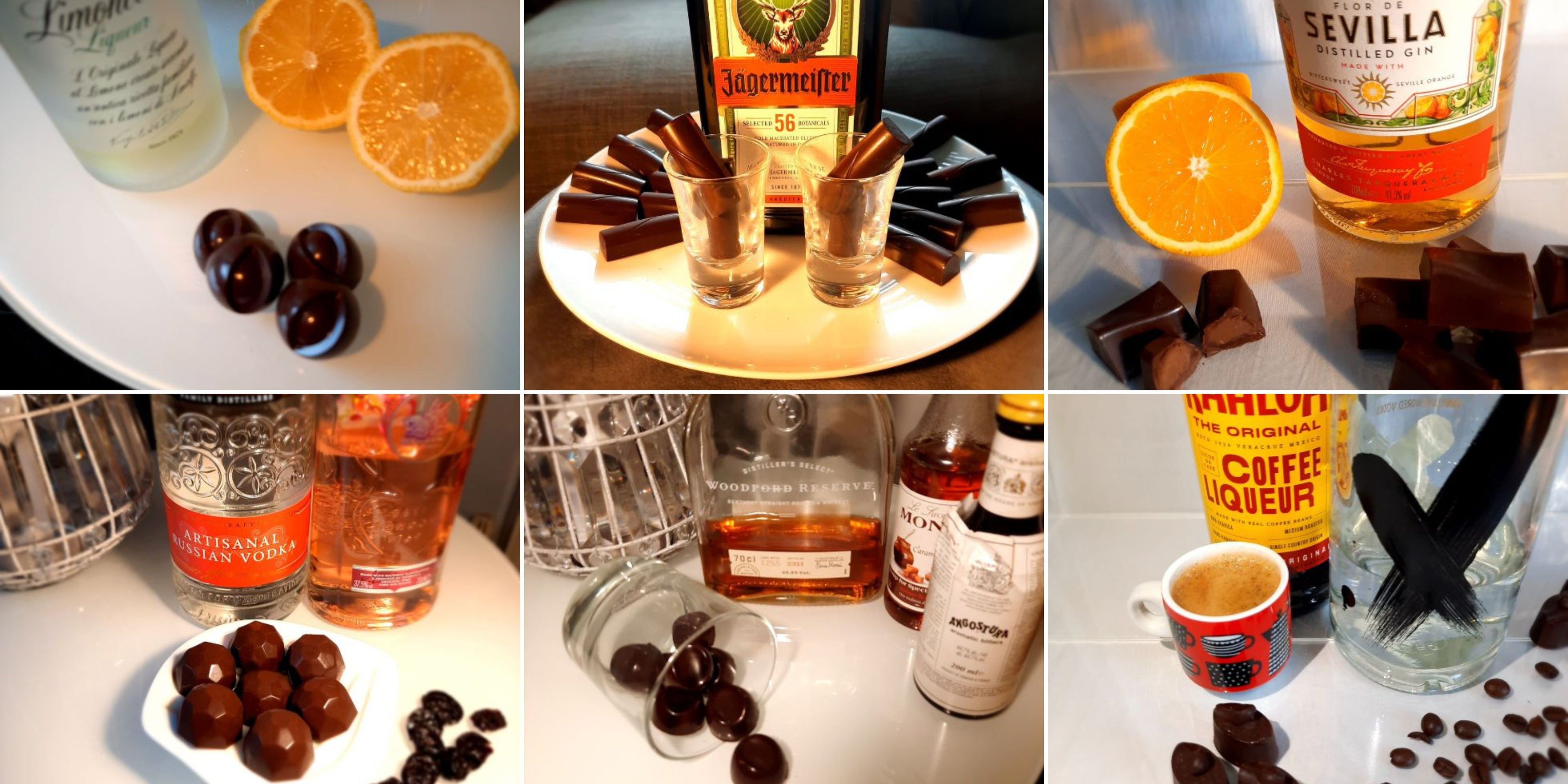 6 images of handmade luxury cocktail chocolates from Jacquelines chocolates