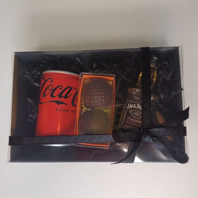 mini golf hamper with coke zero jack daniels and chocolate golf balls